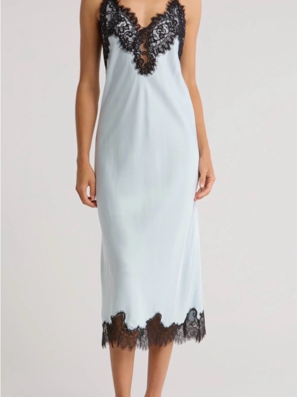 ALC Light Blue Slip Dress with Black Lace Trim